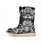 Silver Samurai Mask Print Winter Boots
