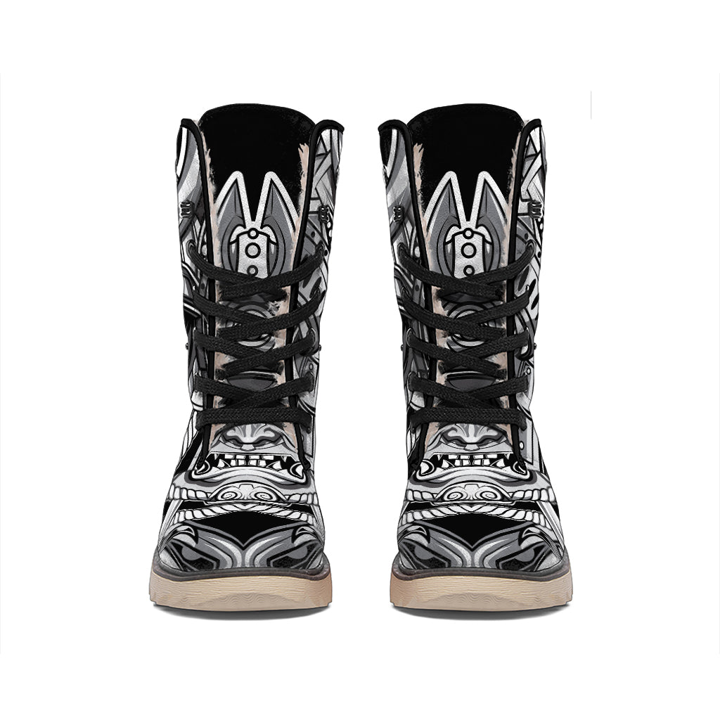 Silver Samurai Mask Print Winter Boots