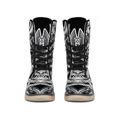 Silver Samurai Mask Print Winter Boots
