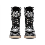 Silver Samurai Mask Print Winter Boots