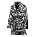 Silver Samurai Mask Print Women's Bathrobe