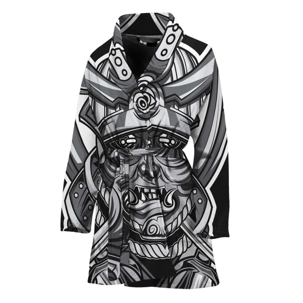 Silver Samurai Mask Print Women's Bathrobe