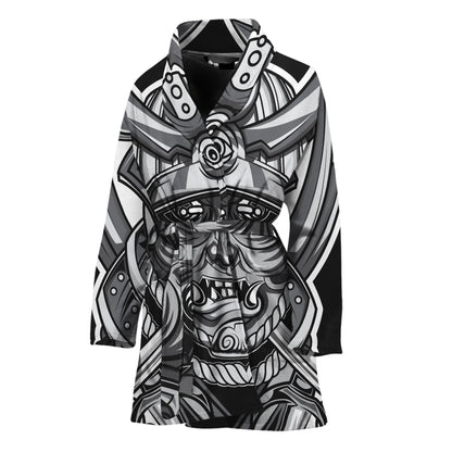 Silver Samurai Mask Print Women's Bathrobe