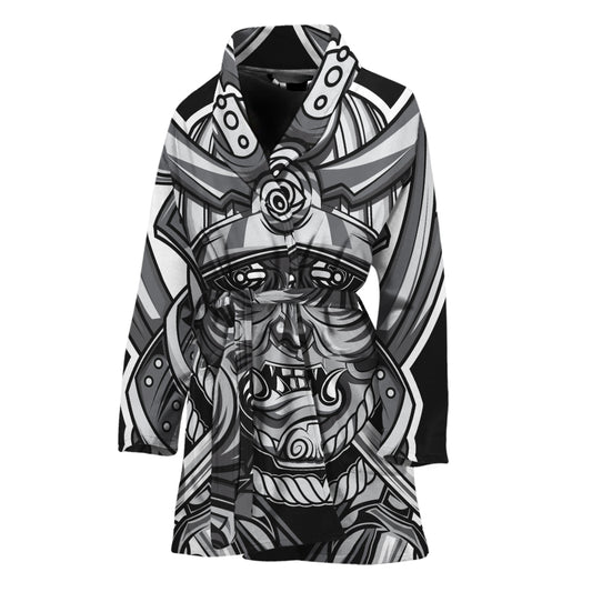 Silver Samurai Mask Print Women's Bathrobe