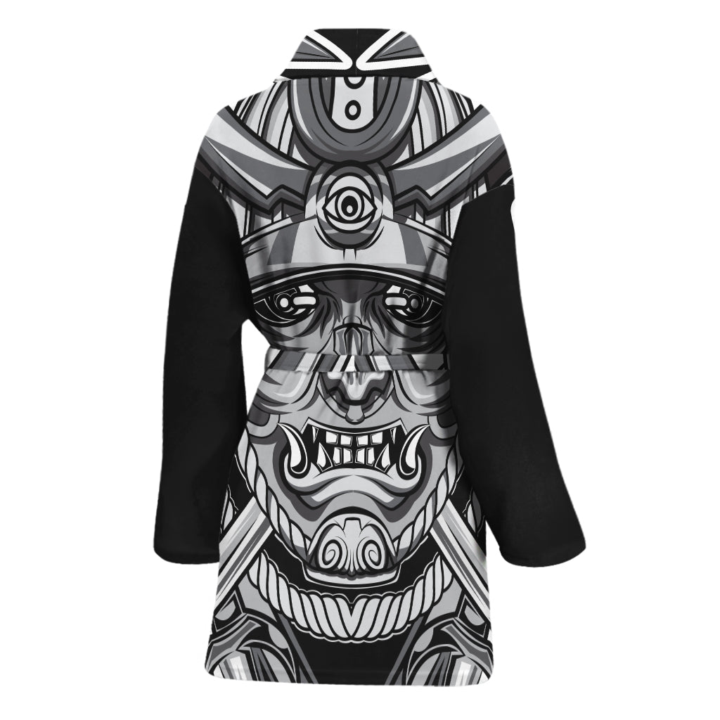 Silver Samurai Mask Print Women's Bathrobe