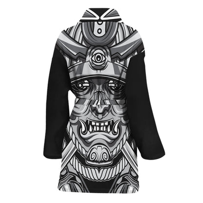 Silver Samurai Mask Print Women's Bathrobe