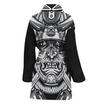 Silver Samurai Mask Print Women's Bathrobe