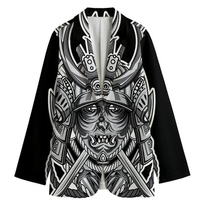 Silver Samurai Mask Print Women's Blazer