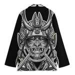 Silver Samurai Mask Print Women's Blazer