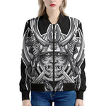Silver Samurai Mask Print Women's Bomber Jacket