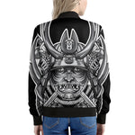 Silver Samurai Mask Print Women's Bomber Jacket