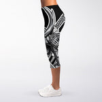Silver Samurai Mask Print Women's Capri Leggings