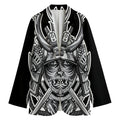 Silver Samurai Mask Print Women's Cotton Blazer