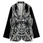 Silver Samurai Mask Print Women's Cotton Blazer