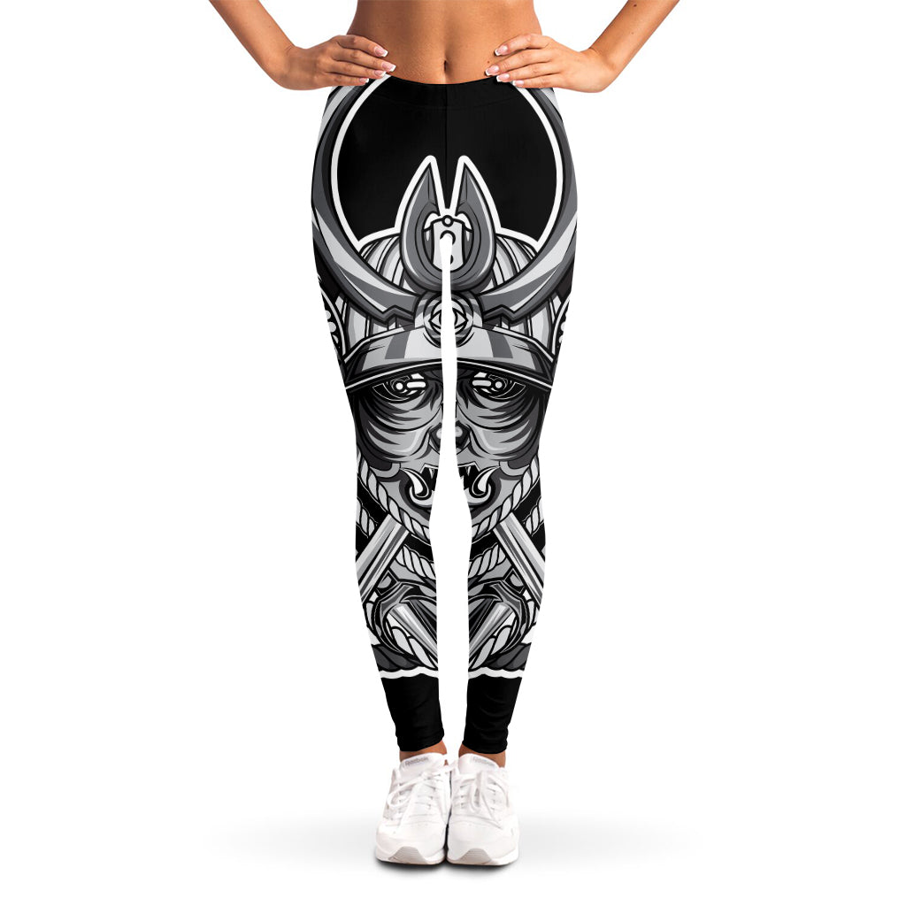 Silver Samurai Mask Print Women's Leggings