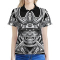 Silver Samurai Mask Print Women's Polo Shirt