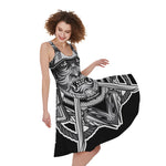 Silver Samurai Mask Print Women's Sleeveless Dress