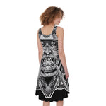 Silver Samurai Mask Print Women's Sleeveless Dress