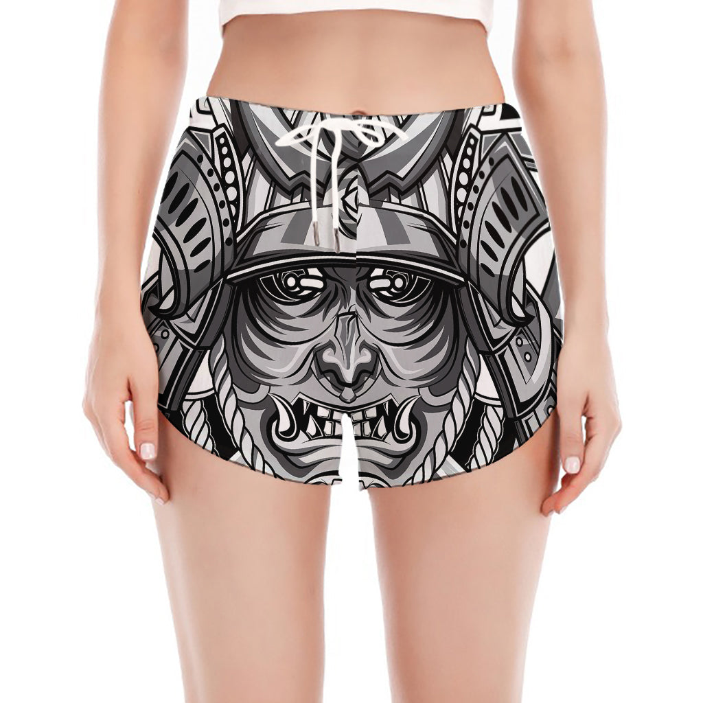 Silver Samurai Mask Print Women's Split Running Shorts