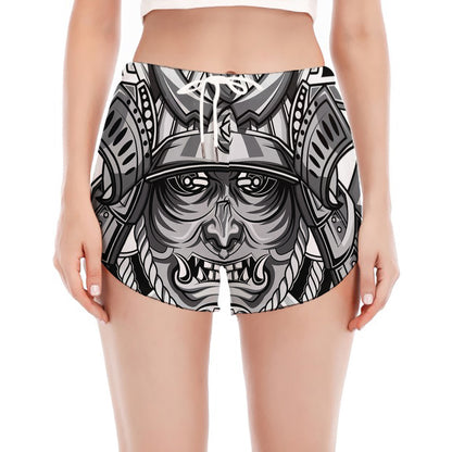Silver Samurai Mask Print Women's Split Running Shorts