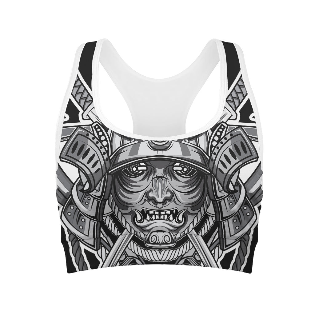 Silver Samurai Mask Print Women's Sports Bra