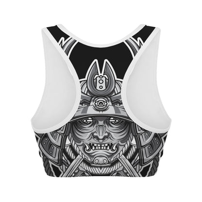 Silver Samurai Mask Print Women's Sports Bra
