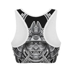 Silver Samurai Mask Print Women's Sports Bra