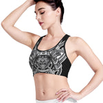 Silver Samurai Mask Print Women's Sports Bra