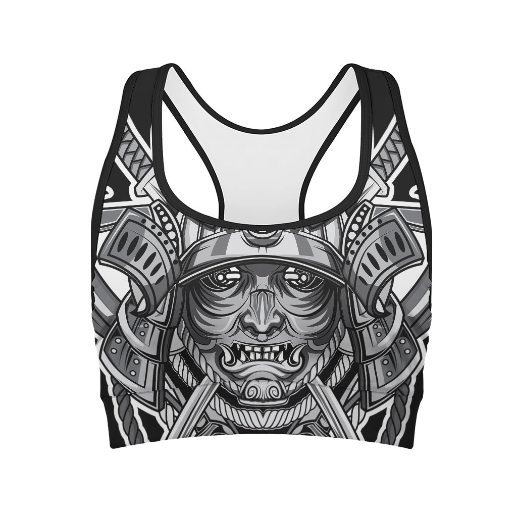 Silver Samurai Mask Print Women's Sports Bra