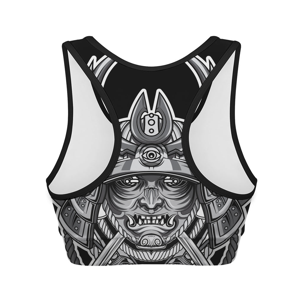 Silver Samurai Mask Print Women's Sports Bra