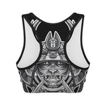 Silver Samurai Mask Print Women's Sports Bra