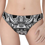 Silver Samurai Mask Print Women's Thong