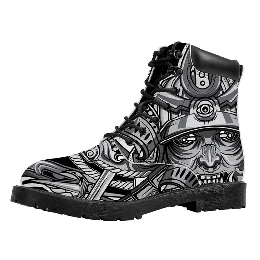 Silver Samurai Mask Print Work Boots
