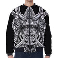 Silver Samurai Mask Print Zip Sleeve Bomber Jacket