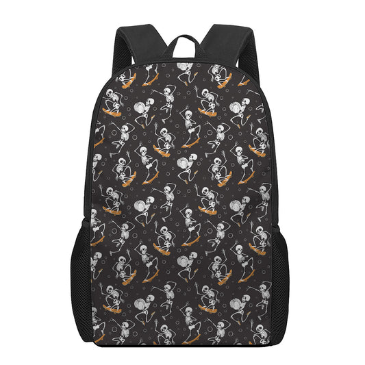 Skateboarding Skeleton Pattern Print 17 Inch Backpack