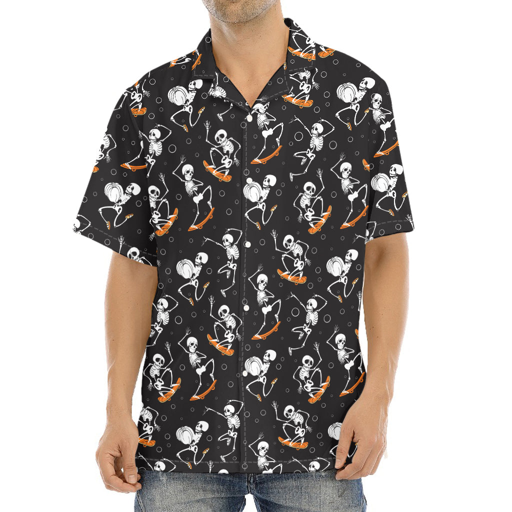 Skateboarding Skeleton Pattern Print Aloha Shirt