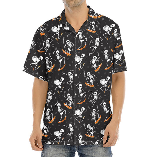 Skateboarding Skeleton Pattern Print Aloha Shirt