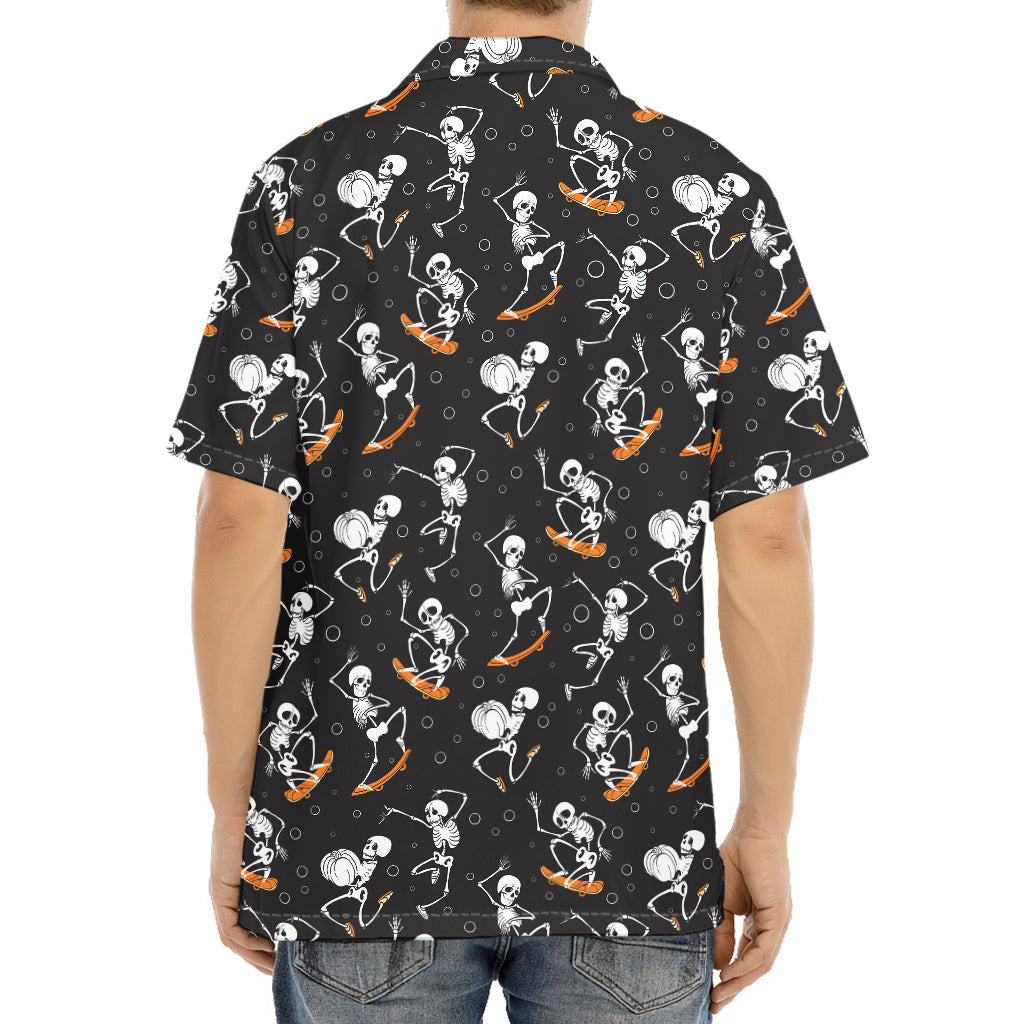 Skateboarding Skeleton Pattern Print Aloha Shirt