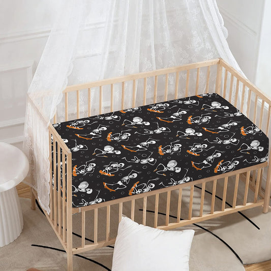 Skateboarding Skeleton Pattern Print Baby Crib Sheet