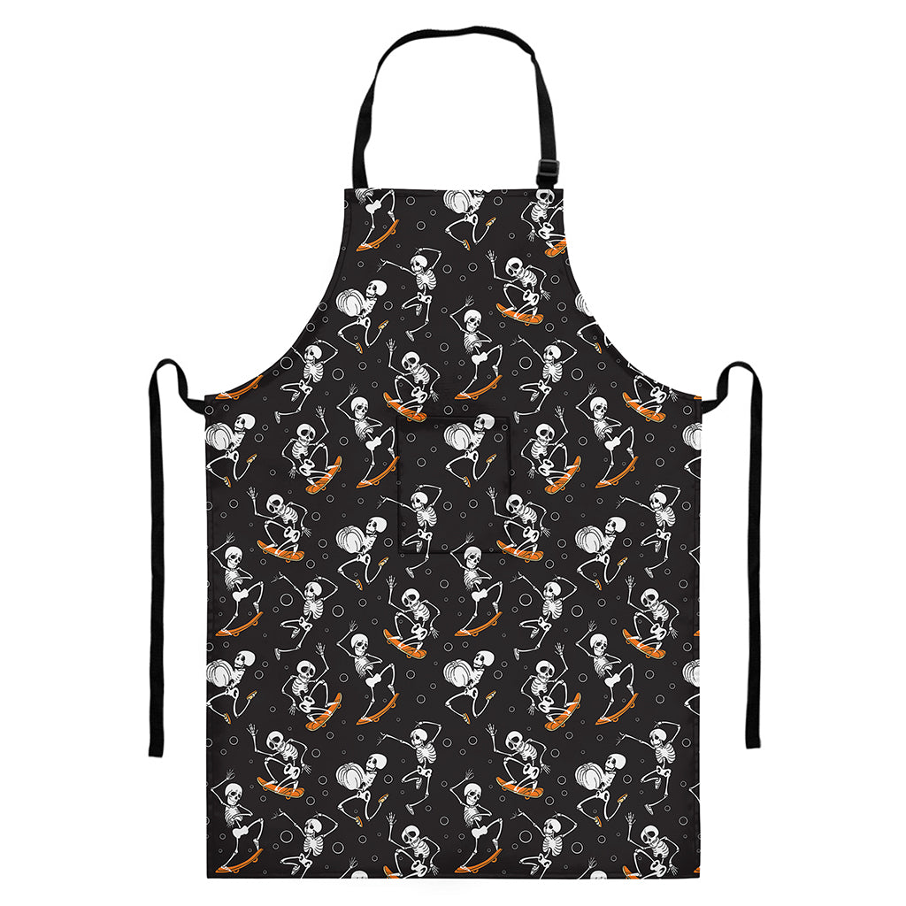 Skateboarding Skeleton Pattern Print Bib Apron With Pocket