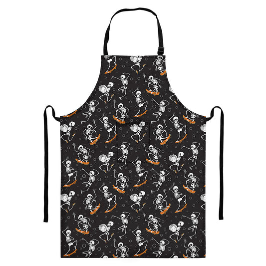 Skateboarding Skeleton Pattern Print Bib Apron With Pocket