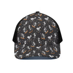 Skateboarding Skeleton Pattern Print Black Mesh Trucker Cap