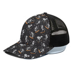 Skateboarding Skeleton Pattern Print Black Mesh Trucker Cap