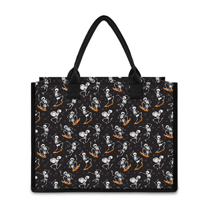 Skateboarding Skeleton Pattern Print Canvas Tote Bag