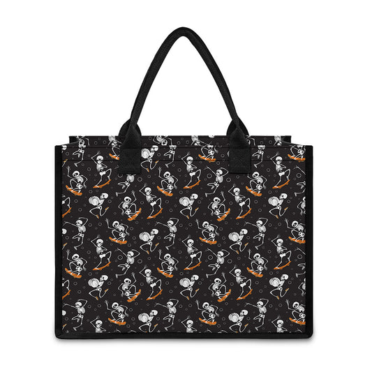 Skateboarding Skeleton Pattern Print Canvas Tote Bag