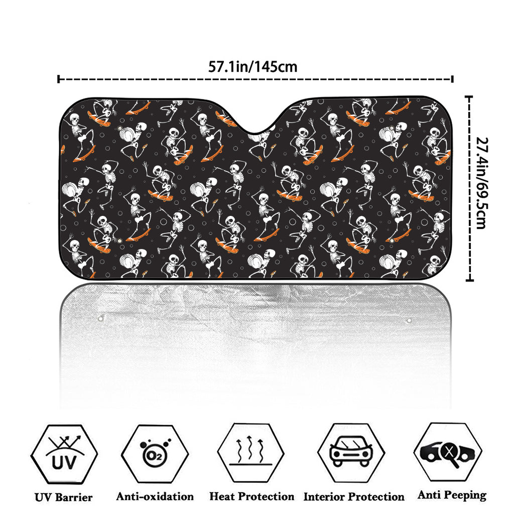 Skateboarding Skeleton Pattern Print Car Windshield Sun Shade