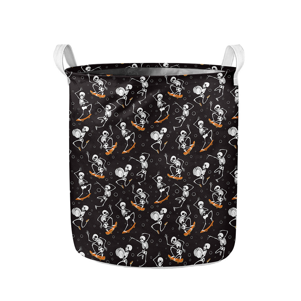 Skateboarding Skeleton Pattern Print Collapsible Laundry Basket