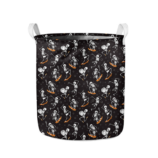 Skateboarding Skeleton Pattern Print Collapsible Laundry Basket