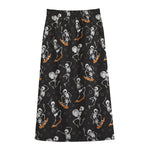 Skateboarding Skeleton Pattern Print Cotton Front Slit Maxi Skirt