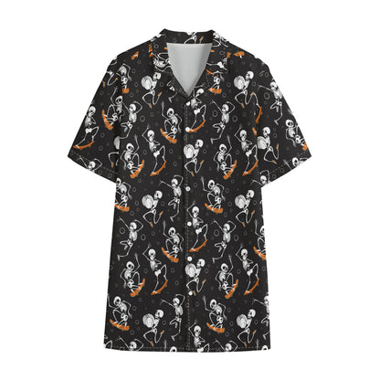 Skateboarding Skeleton Pattern Print Cotton Hawaiian Shirt